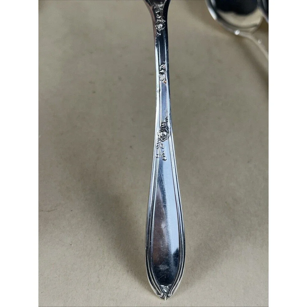 NEW ENGLAND SILVER PLATE 1919 ROSEMARY‎ 6 ICED TEA SPOON & 4 Serving Spoon